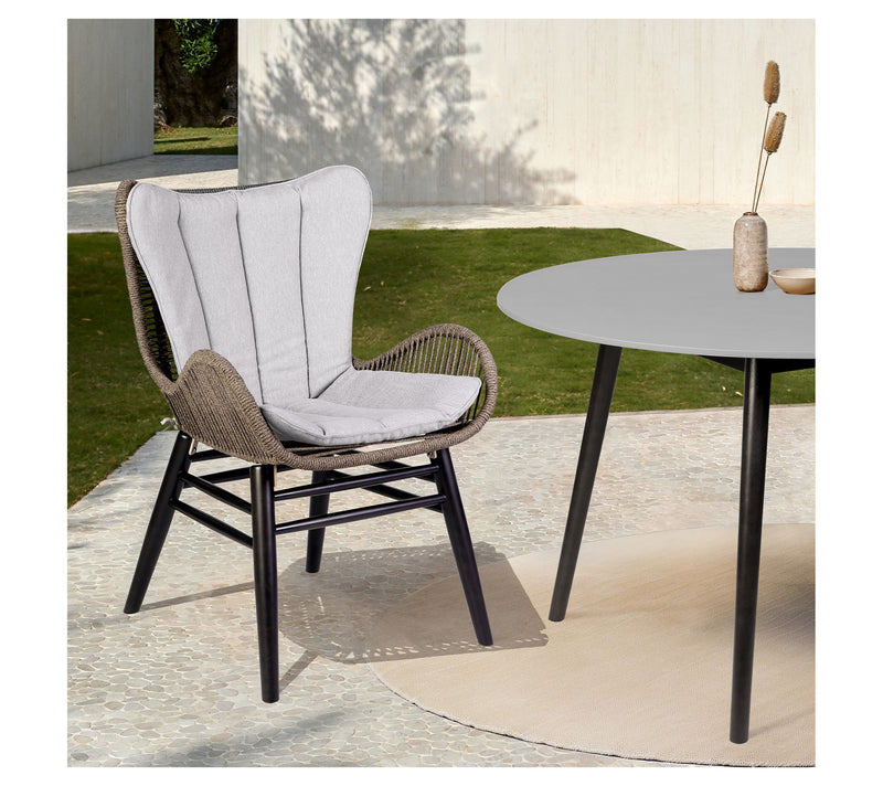 Armen Living Mateo Outdoor Dining Chair in Woodand Rope — View 2