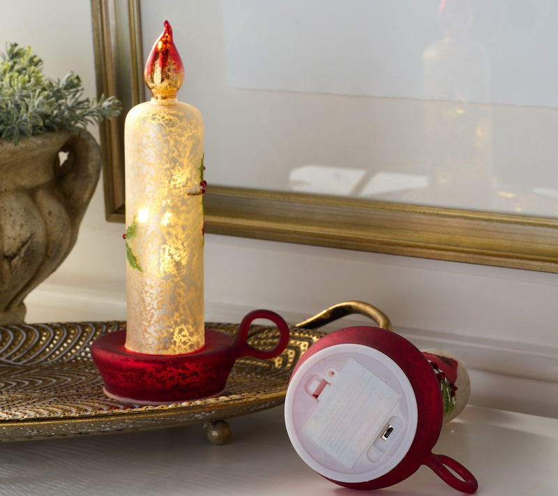 Set of (2) 8.5" Illuminated Glass Chamber- Stick Candles by Valerie — View 2