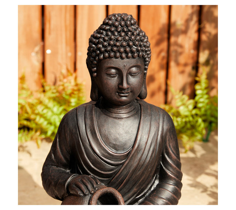 Glitzhome 21" Zen-Style LED Buddha Statue Outdoor Fountain — View 5