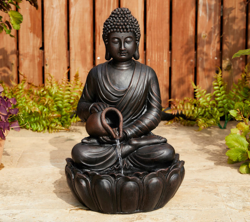Glitzhome 21" Zen-Style LED Buddha Statue Outdoor Fountain — View 9