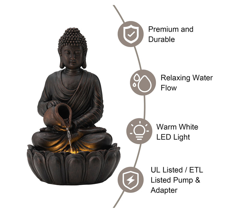 Glitzhome 21" Zen-Style LED Buddha Statue Outdoor Fountain — View 3