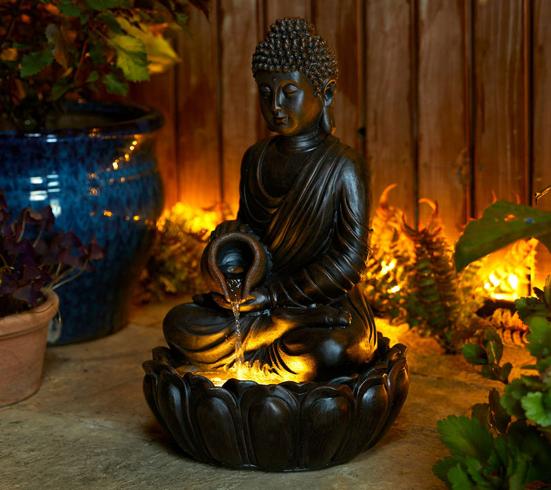 Glitzhome 21" Zen-Style LED Buddha Statue Outdoor Fountain — View 4