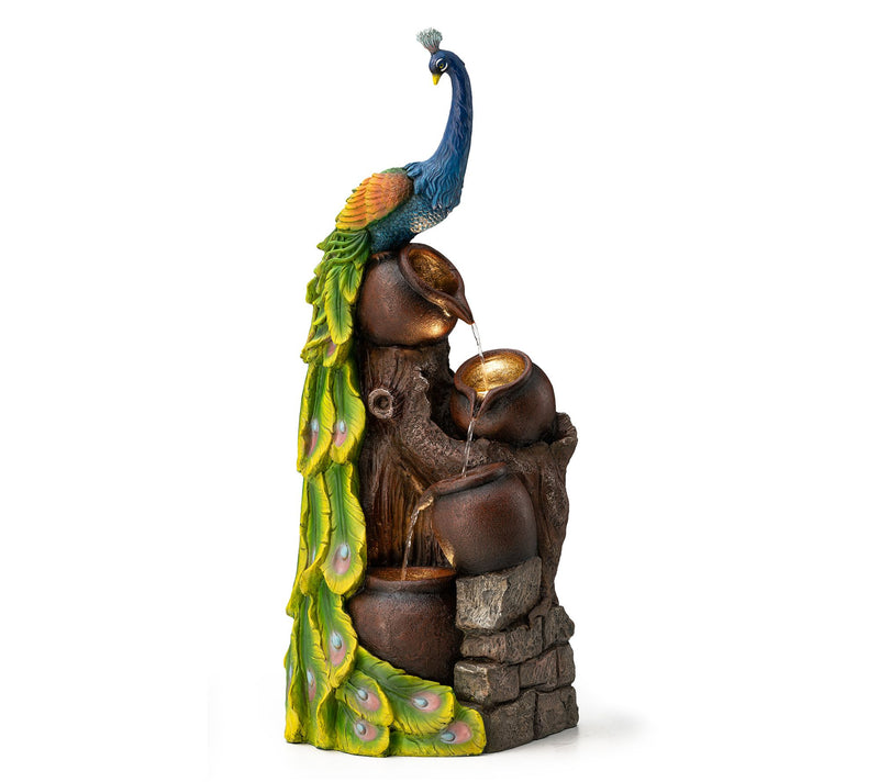 Glitzhome 40"H LED Lit 4-Tiered Peacock OutdoorFountain — View 2
