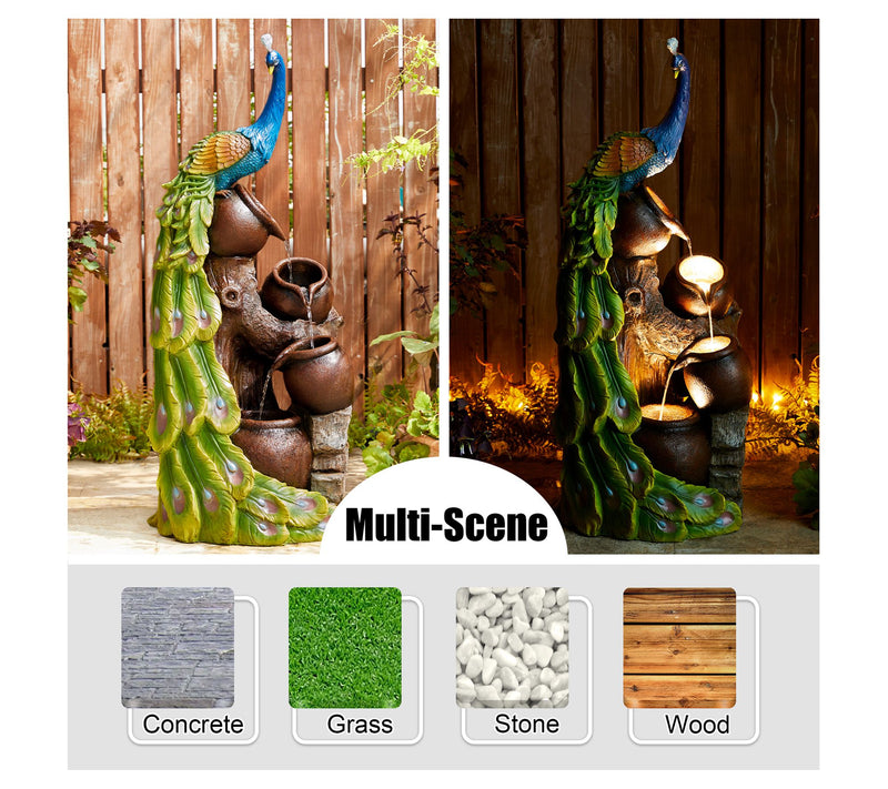 Glitzhome 40"H LED Lit 4-Tiered Peacock OutdoorFountain — View 4