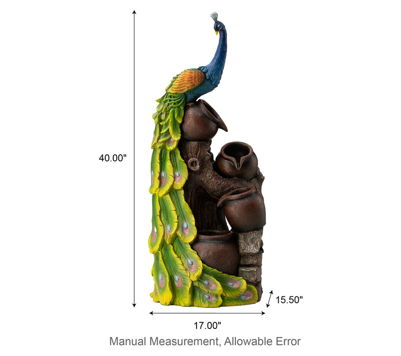 Glitzhome 40"H LED Lit 4-Tiered Peacock OutdoorFountain — View 3