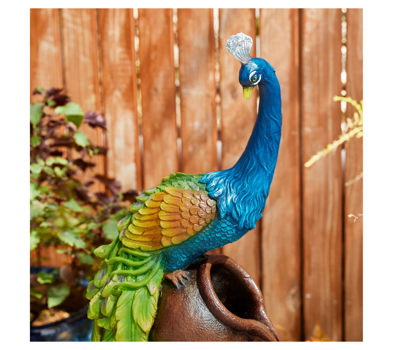 Glitzhome 40"H LED Lit 4-Tiered Peacock OutdoorFountain — View 6