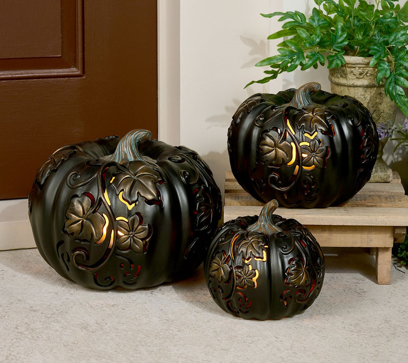 3-Piece Indoor/ Outdoor Flicker Flame Stacking Pumpkins by Valerie — View 3