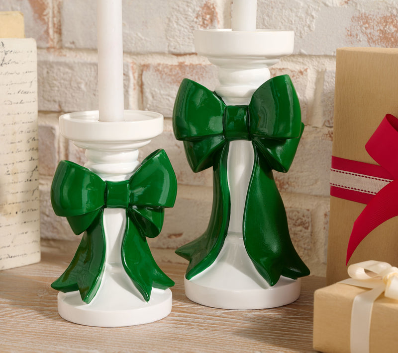 Set of 2 Pedestal Candleholders with Bow by Valerie — View 6