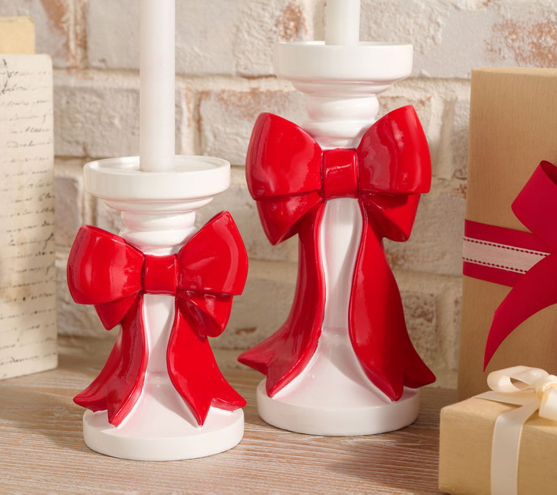 Set of 2 Pedestal Candleholders with Bow by Valerie — View 7
