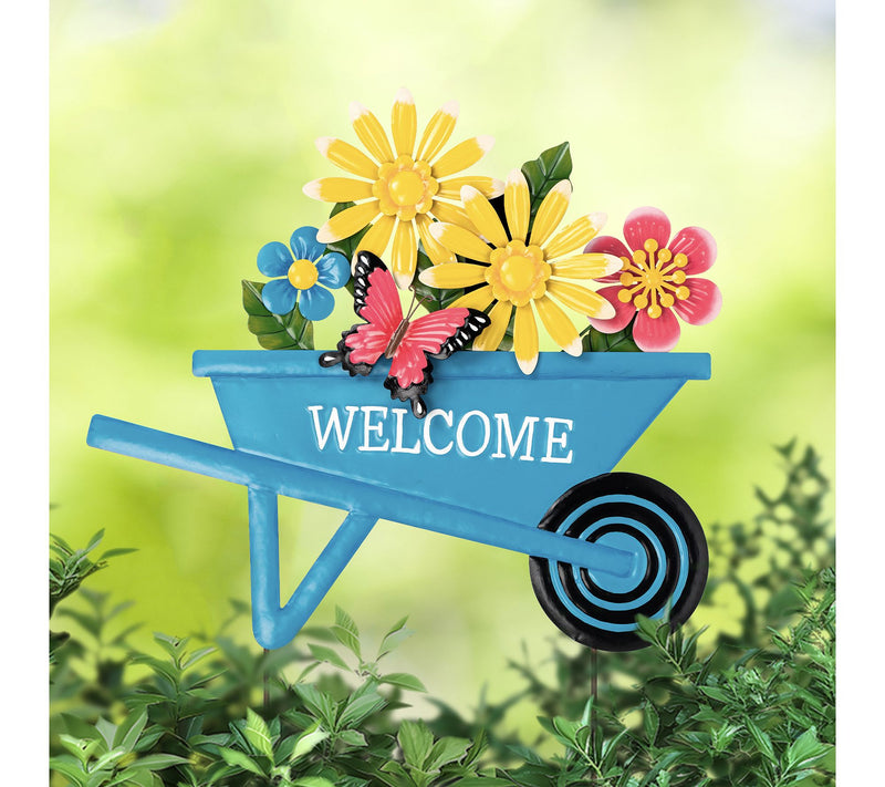 Glitzhome 30" Spring Garden Barrow Wall Decor Or Yard Stake — View 3