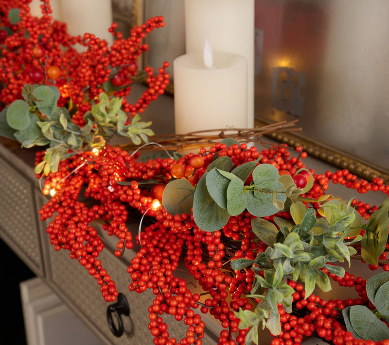 4' Illuminated Berry and Eucalyptus Garland by Valerie — View 5