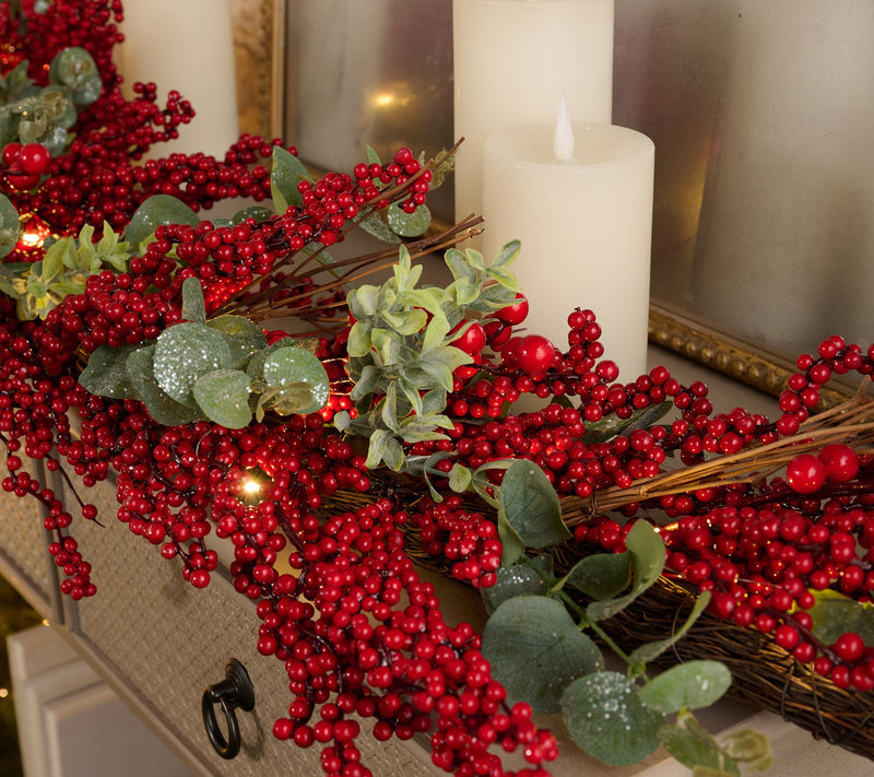 4' Illuminated Berry and Eucalyptus Garland by Valerie — View 6