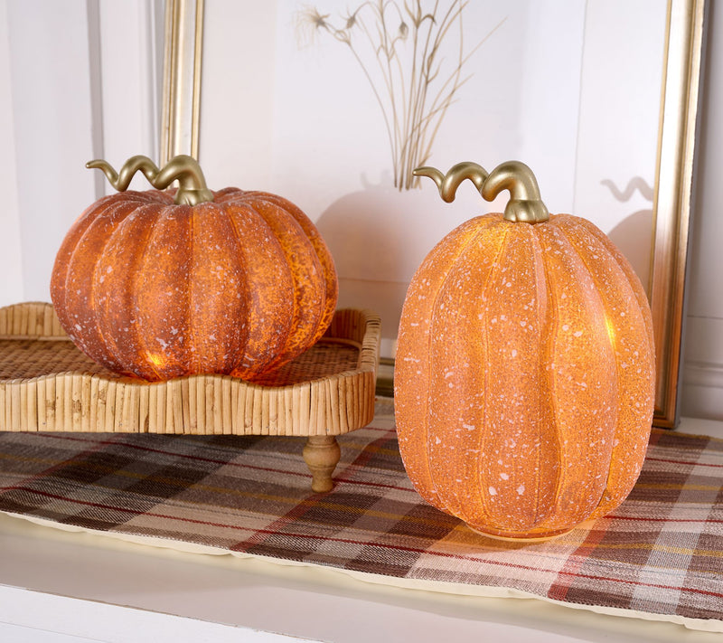 Home Reflections S/2 Illuminated Textured Glass Pumpkins — View 8