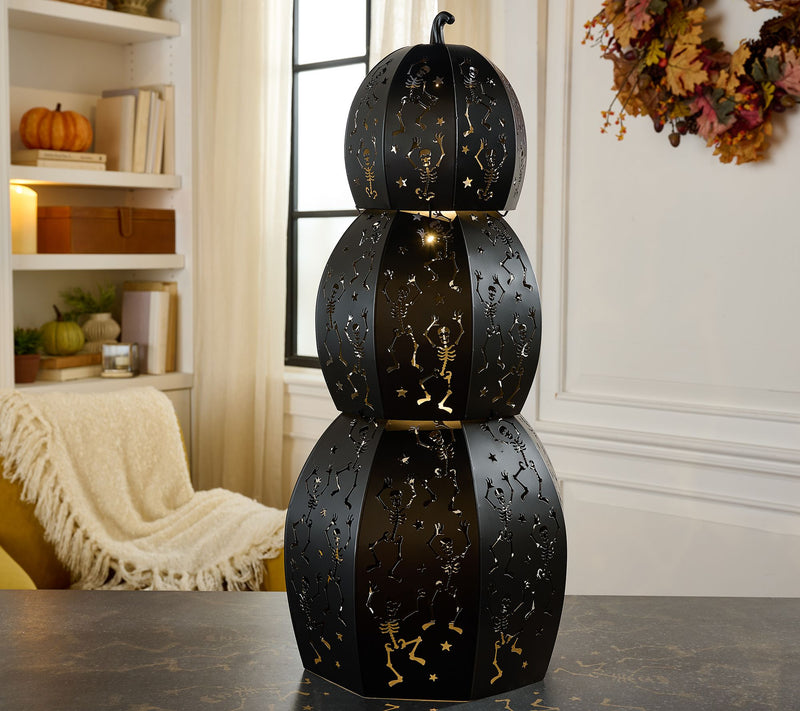 Home Reflections S/3 Lit Metal Stackable Skeleton Pumpkn — View 7