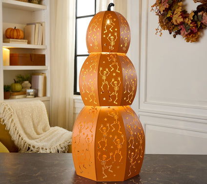 Home Reflections S/3 Lit Metal Stackable Skeleton Pumpkn