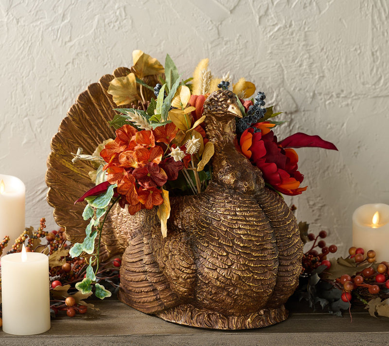 Home Reflections 16" Metallic Turkey w/ Faux Floral Arrangment — Main view