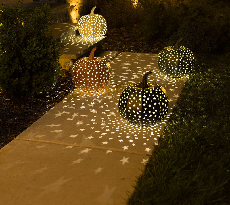 Martha Stewart 15" Illuminated Indoor/Outdoor Stargazer Metal Pumpkin — View 3
