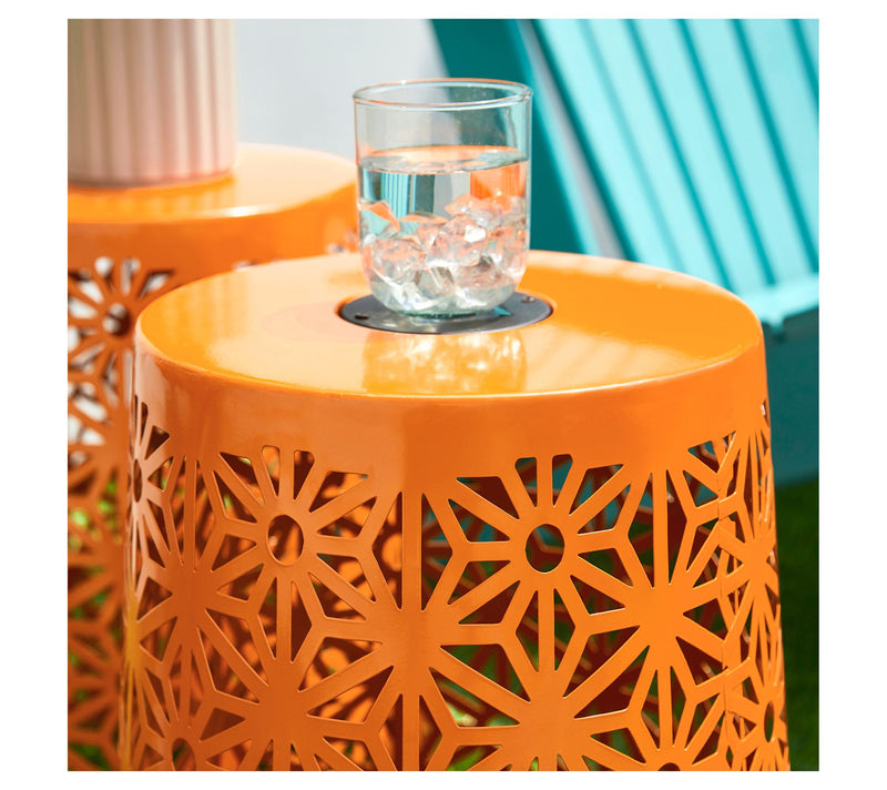 Glitzhome 18" Geo Cutout LED Solar Lighted Garden Stools S/2 — View 5