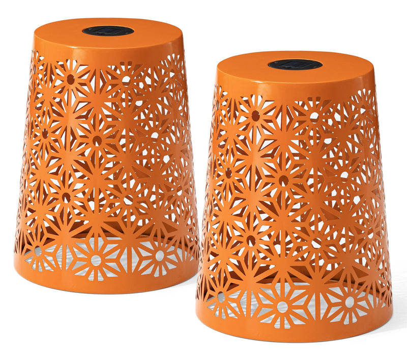Glitzhome 18" Geo Cutout LED Solar Lighted Garden Stools S/2 — Main view