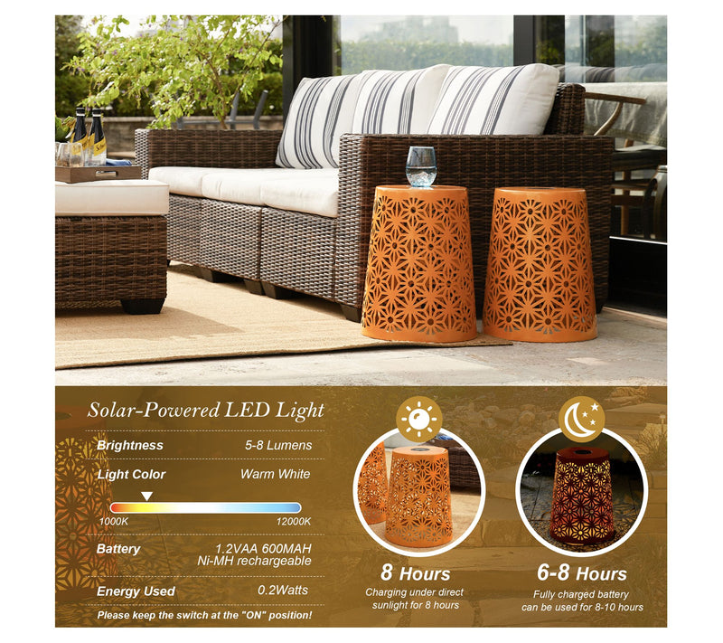 Glitzhome 18" Geo Cutout LED Solar Lighted Garden Stools S/2 — View 7