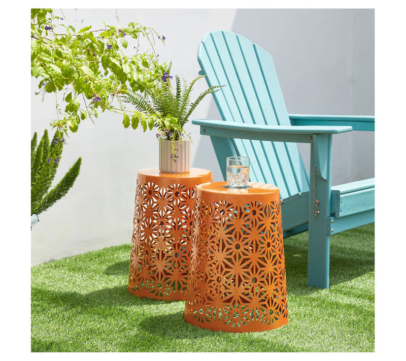 Glitzhome 18" Geo Cutout LED Solar Lighted Garden Stools S/2 — View 4