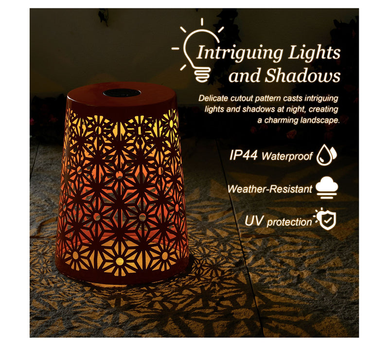 Glitzhome 18" Geo Cutout LED Solar Lighted Garden Stools S/2 — View 6