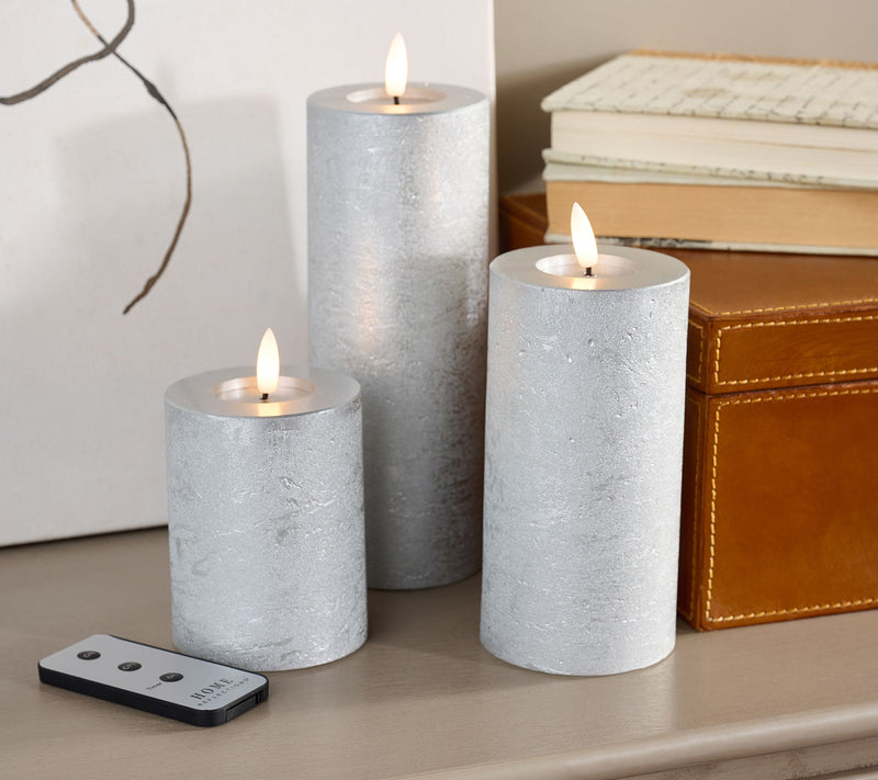 Home Reflections S/3 Flameless Shiny Metallic Pillar Candles — View 7