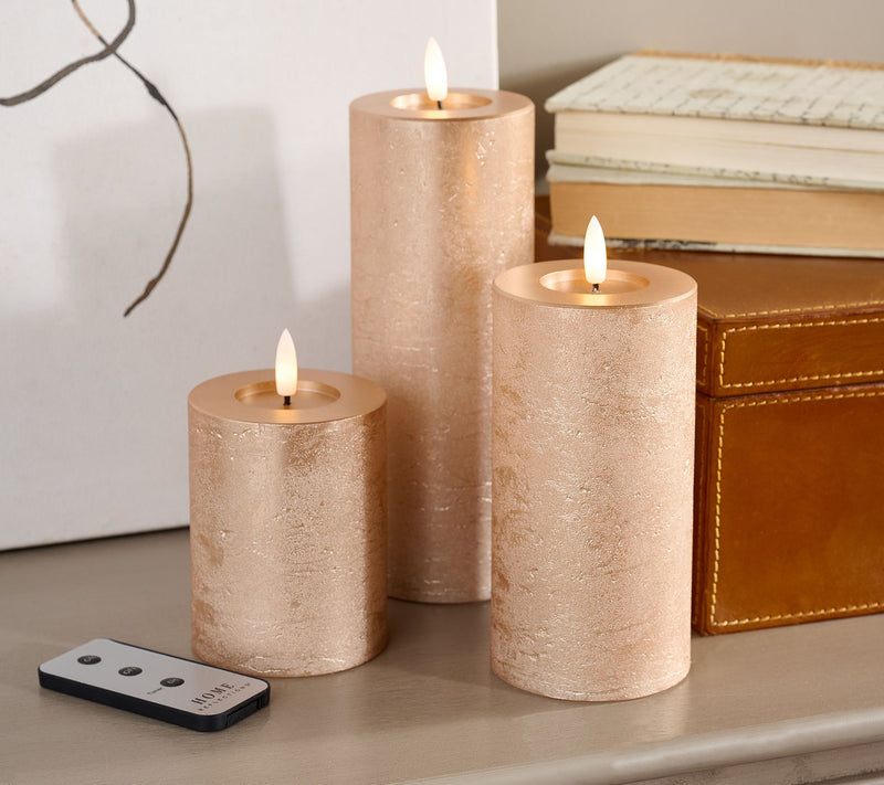Home Reflections S/3 Flameless Shiny Metallic Pillar Candles — View 8