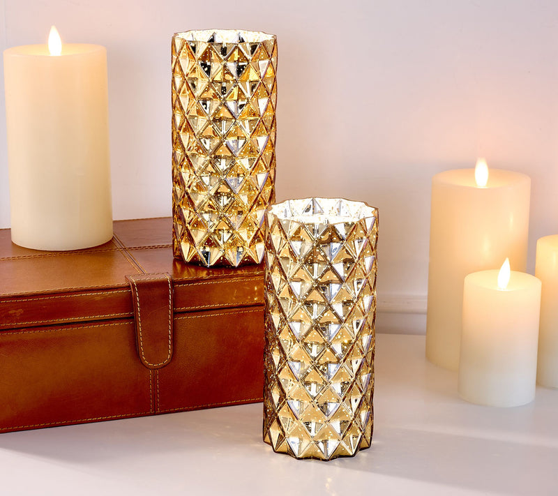 Set of 2 Diamond Glass Illuminated Hurricanes by Valerie — View 15