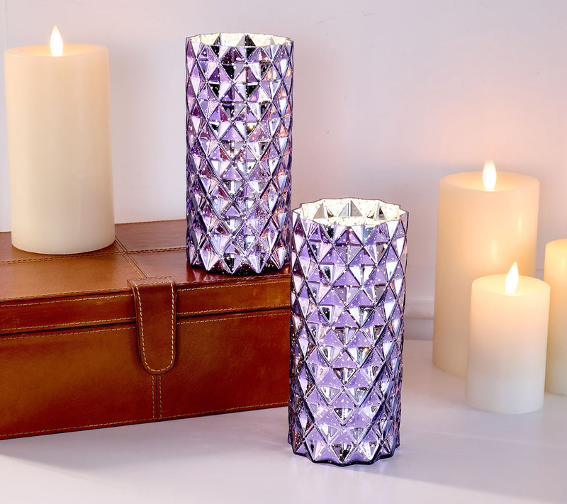 Set of 2 Diamond Glass Illuminated Hurricanes by Valerie — View 17