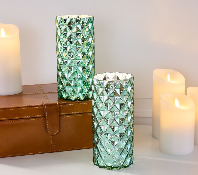 Set of 2 Diamond Glass Illuminated Hurricanes by Valerie — View 21