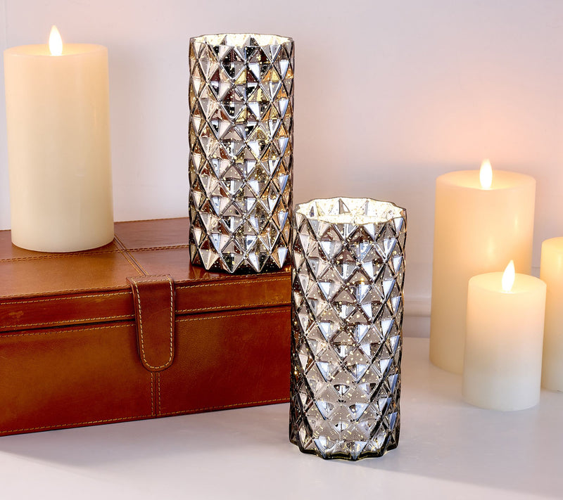 Set of 2 Diamond Glass Illuminated Hurricanes by Valerie — View 24