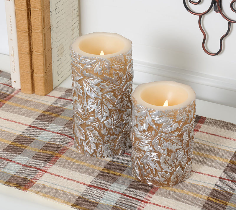 Home Reflections S/2 Flameless Metallic Leaf Pillar Candles — View 6