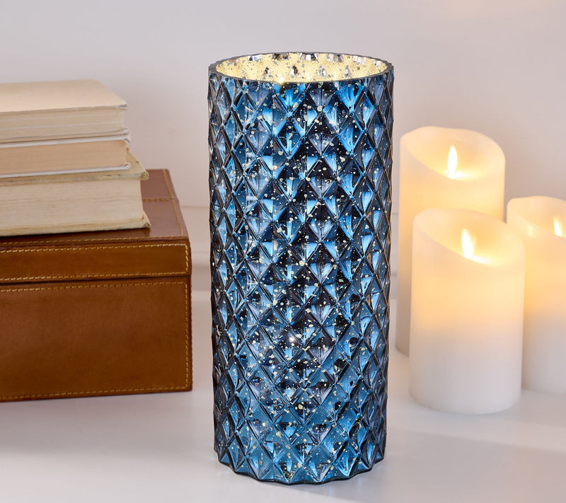 11" Illuminated Diamond Glass Hurricane by Valerie — View 15