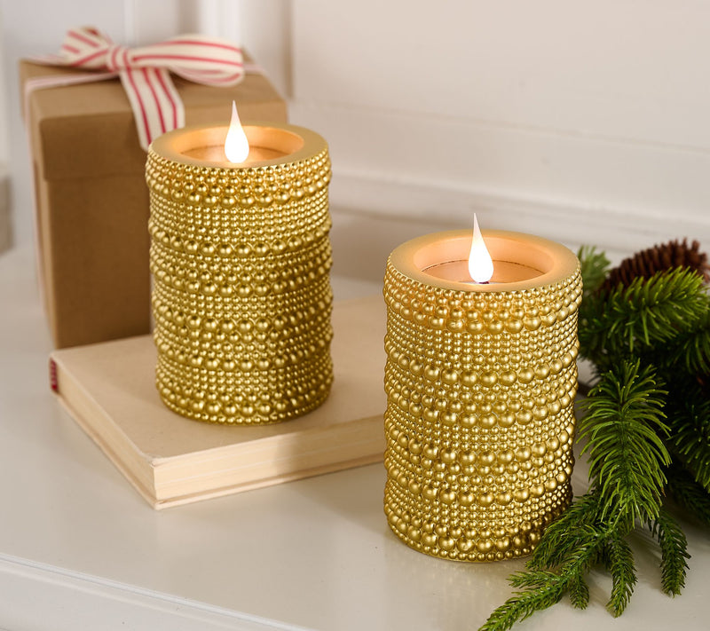 Lightscapes S/2 Flameless Metallic Hobnail Pillar Candles — View 3
