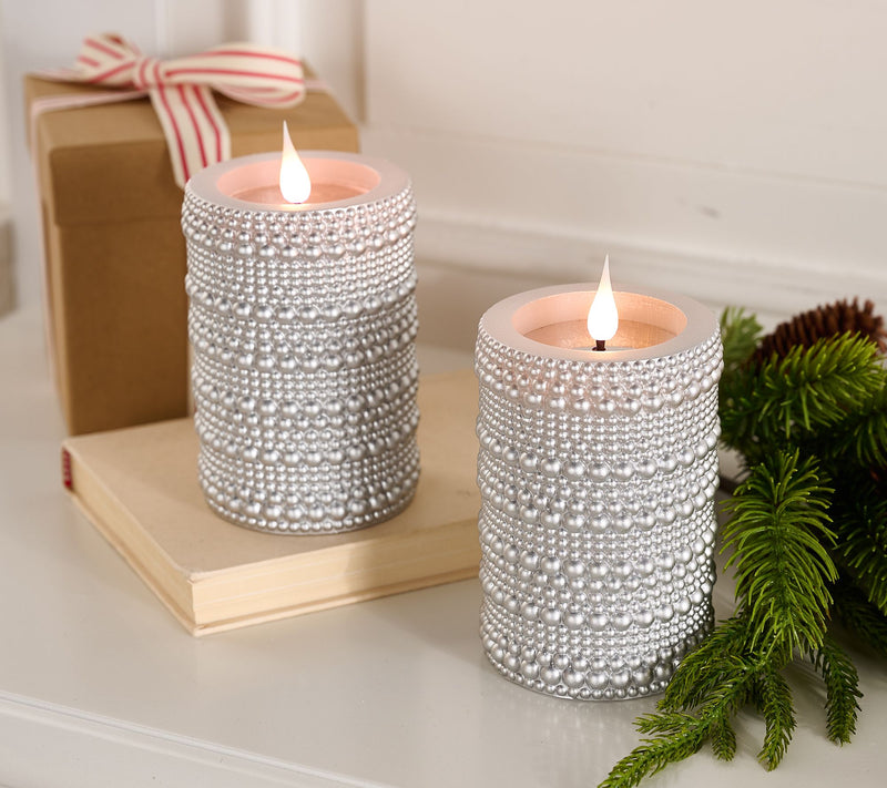 Lightscapes S/2 Flameless Metallic Hobnail Pillar Candles — View 7