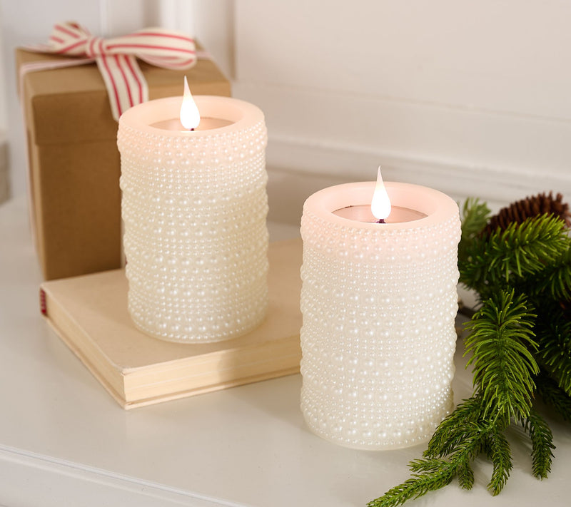 Lightscapes S/2 Flameless Metallic Hobnail Pillar Candles — View 5