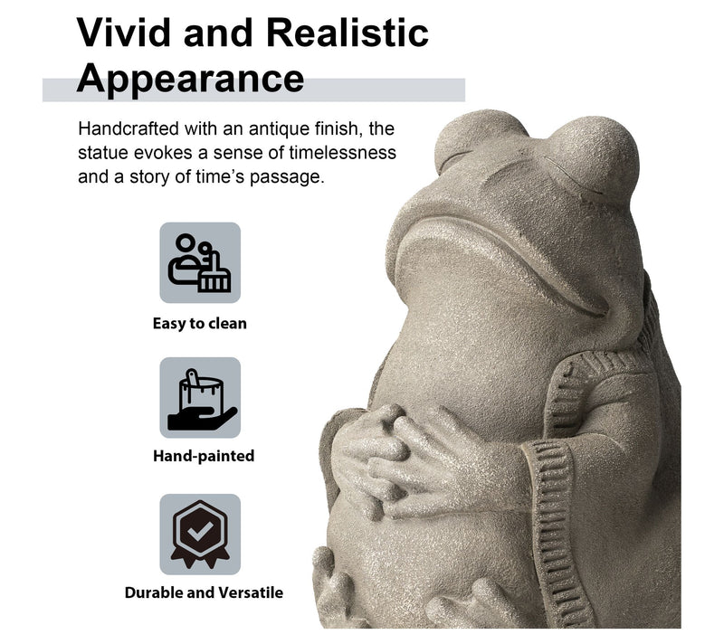 Glitzhome 17" MGO Faux Concrette Finish Zen Frog Garden Statue — View 5