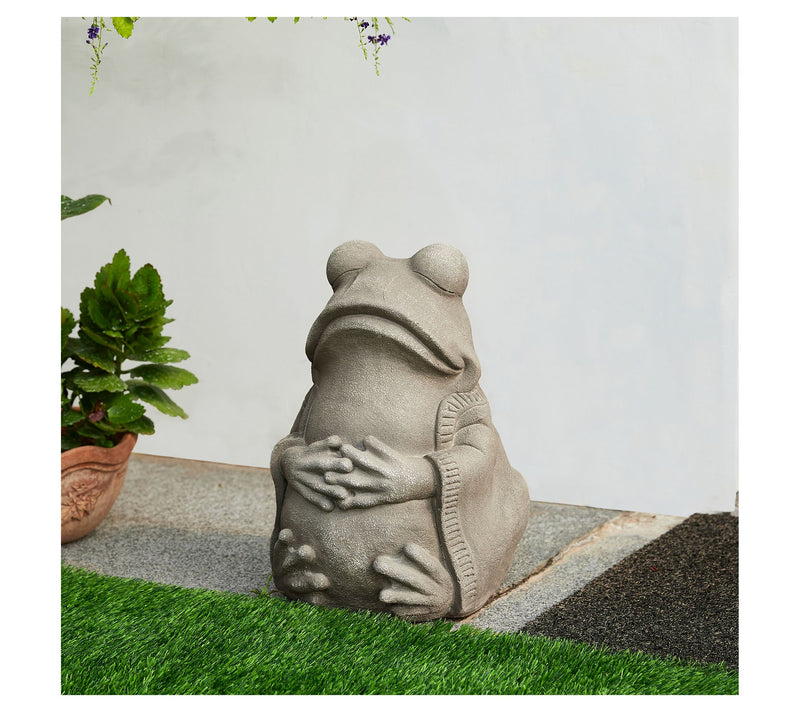 Glitzhome 17" MGO Faux Concrette Finish Zen Frog Garden Statue — View 8