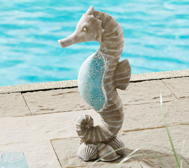 Glitzhome 21" Faux Granite Mosaic Beach SeaHorse Garden Statue — View 3