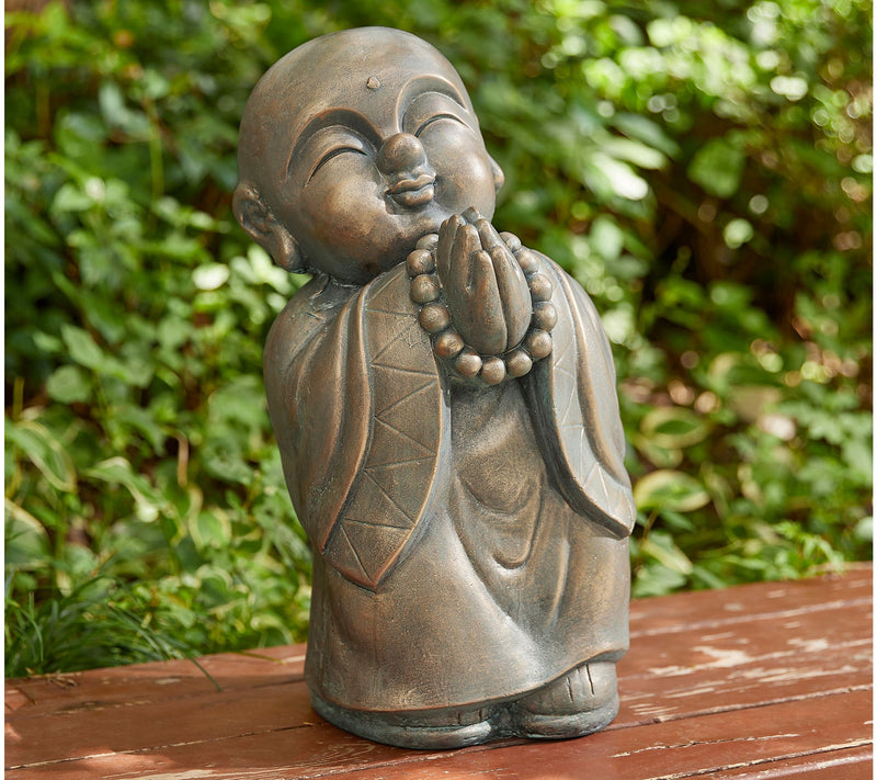 Glitzhome 17" M GO Faux Bronze Zen Buddha Monk Garden Staue — View 3
