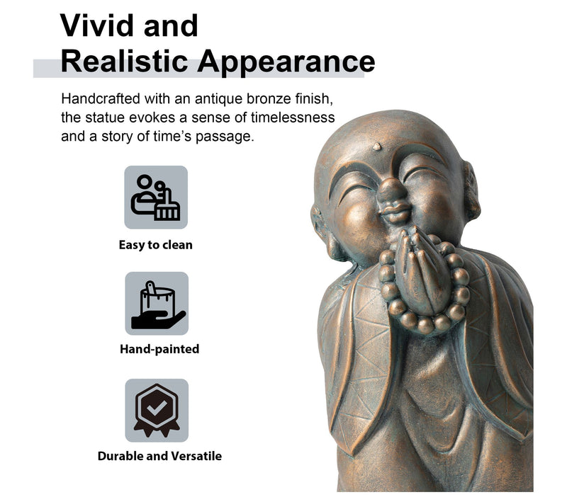 Glitzhome 17" M GO Faux Bronze Zen Buddha Monk Garden Staue — View 6