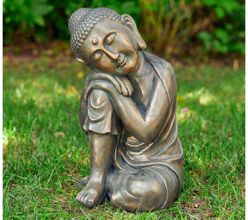 Glitzhome 18" MGO Faux Bronze Resting Buddha Garden statue — Main view