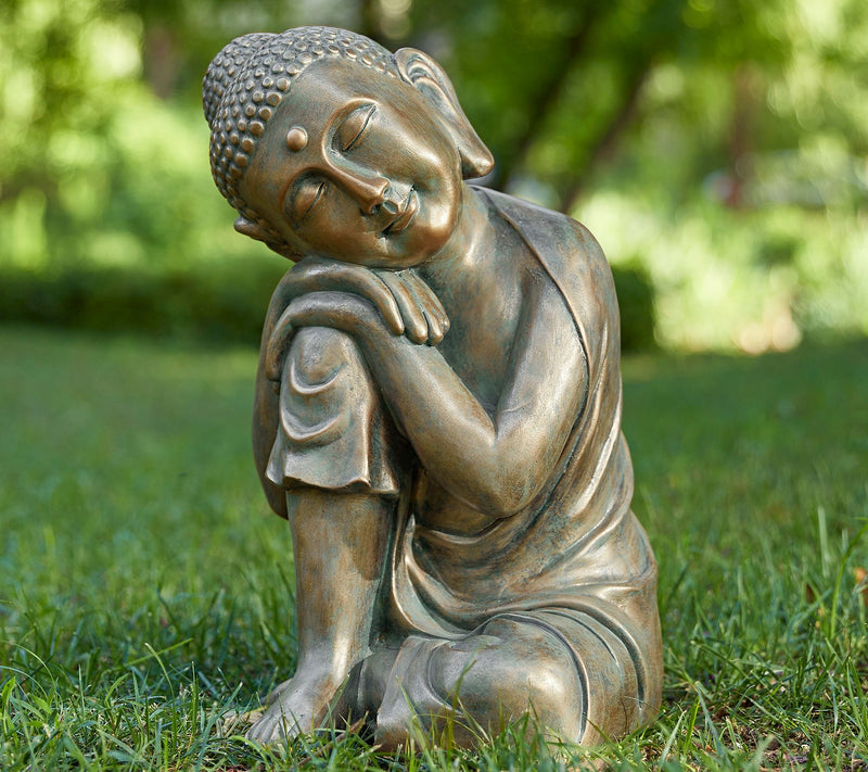 Glitzhome 18" MGO Faux Bronze Resting Buddha Garden statue — View 3