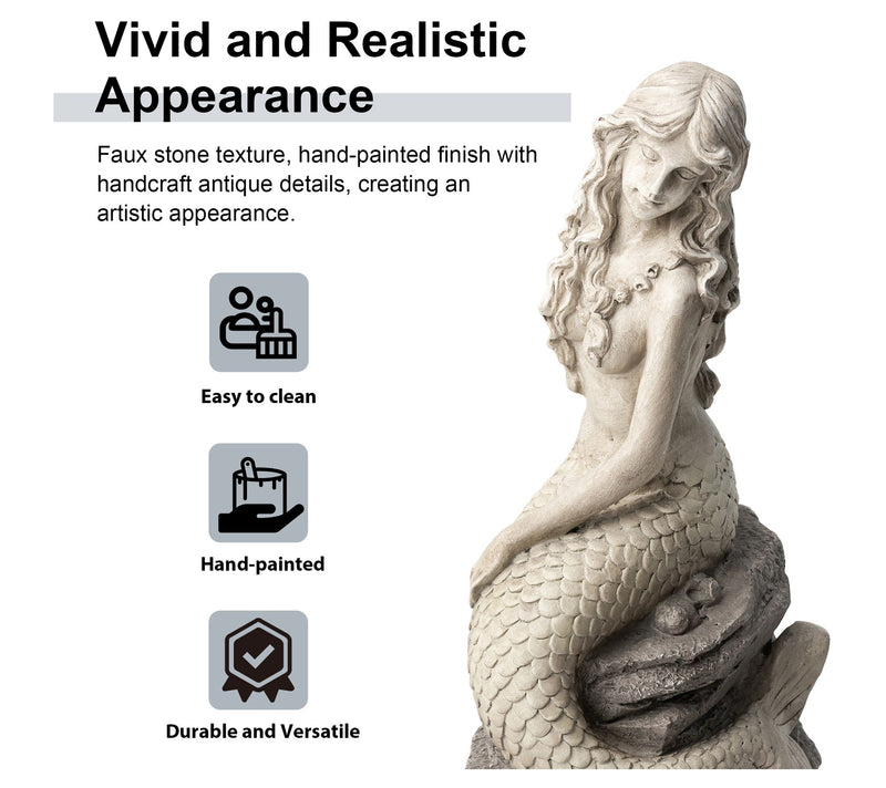 Glitzhome 20" Concrette Finish Magical MermaidGarden Statue — View 6