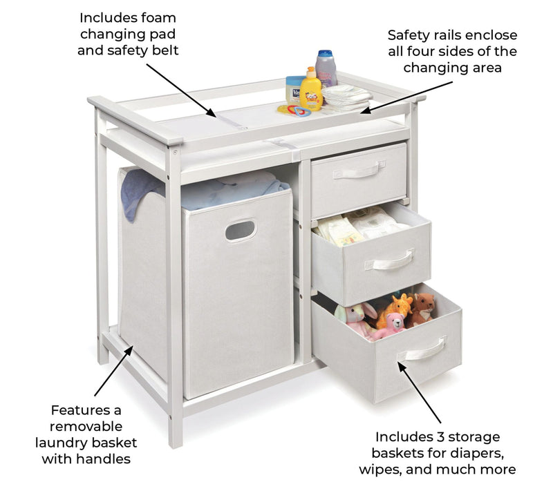 Badger Basket Modern Changing Table with Hamperand Baskets — View 4
