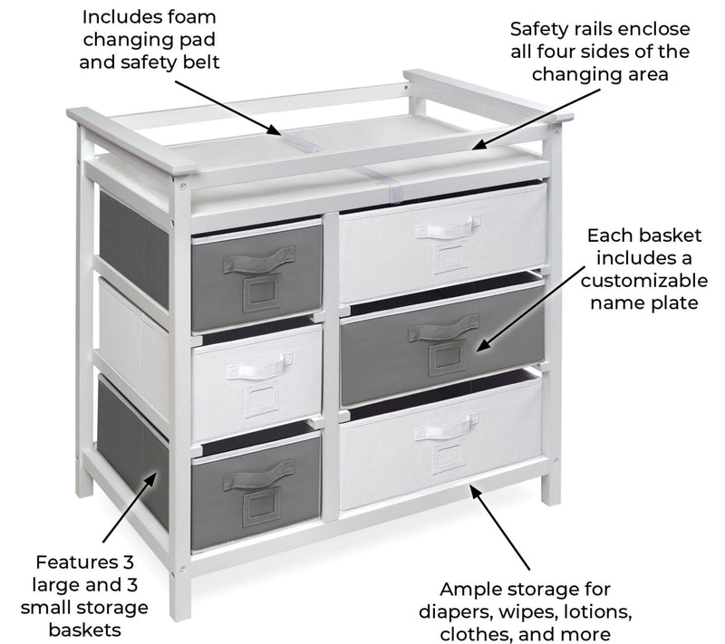 Badger Basket Modern Baby Changing Table with Six Baskets — View 3