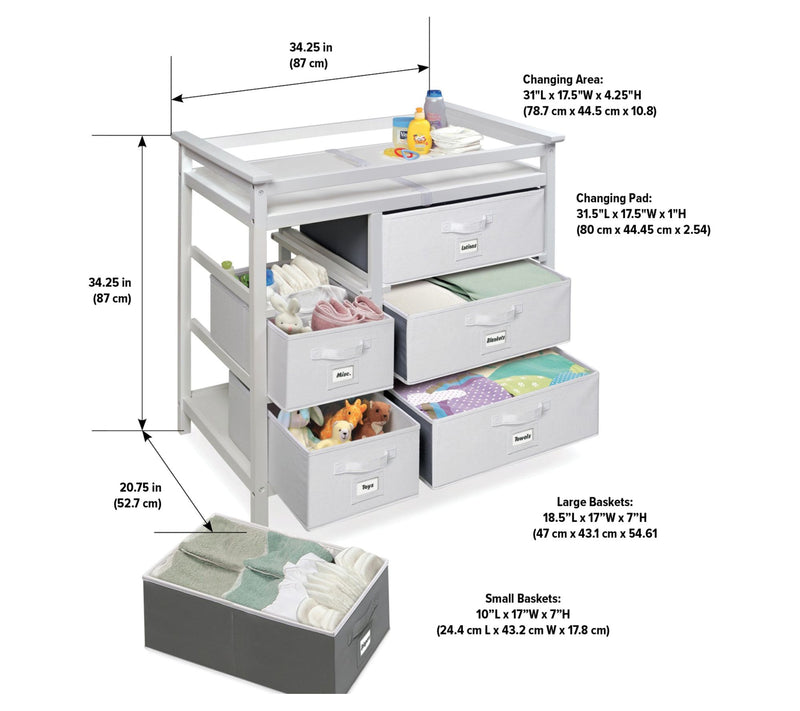 Badger Basket Modern Baby Changing Table with Six Baskets — View 4