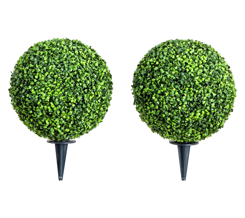 Nearly Natural Set of (2) 14" Artificial Boxwood Ball Stake — Main view