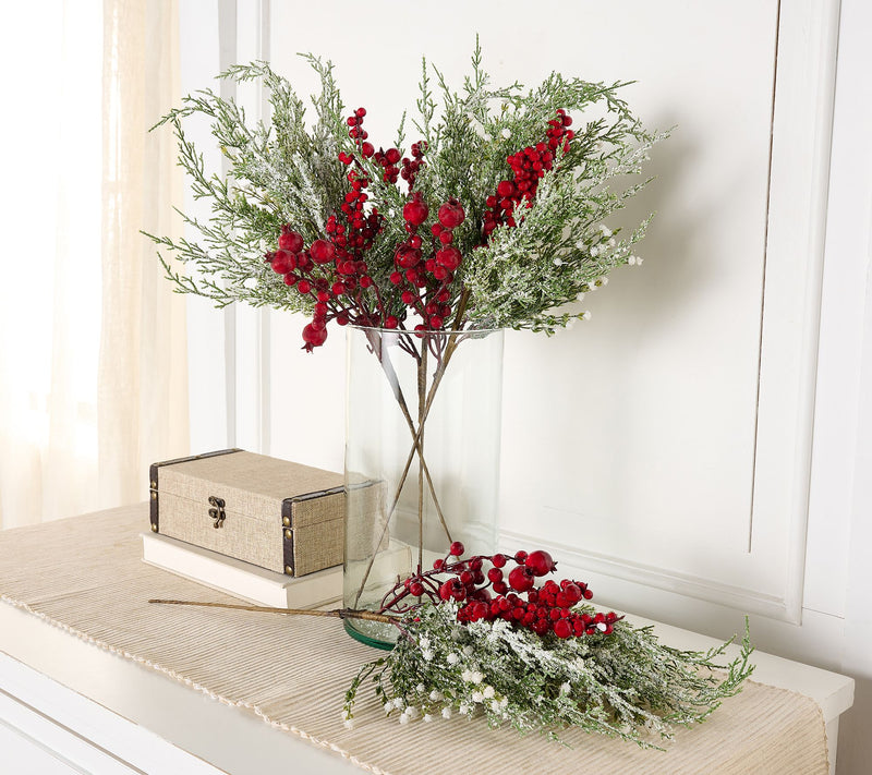 Set of 4 Winter Frost Cedar and Berry Sprays by Valerie — Main view